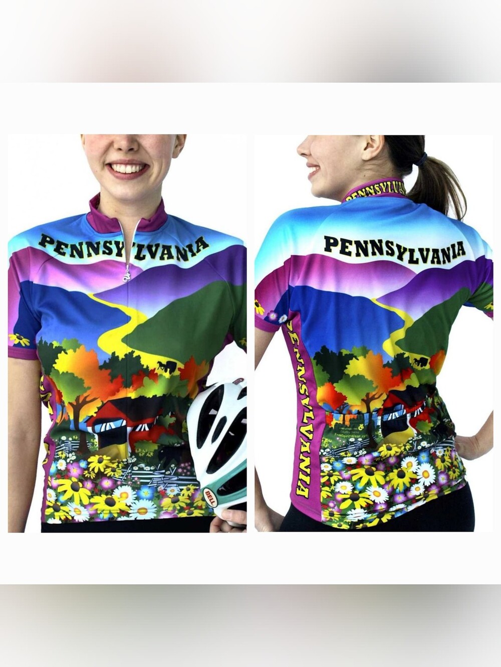 Free Spirit Wear Pennsylvania Short Sleeve Cycling Jersey UPF 3 Back Pockets
